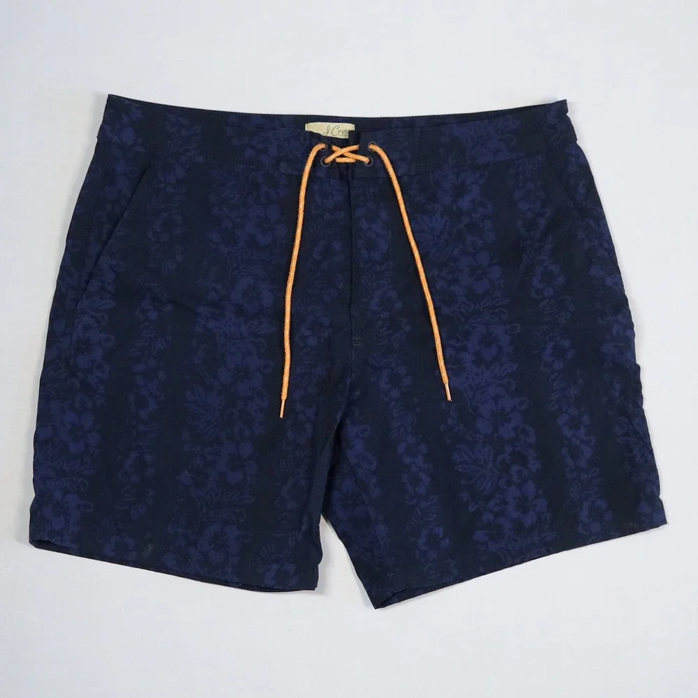 J.Crew Stretch Breaker Board‎ Shorts Mens 33 Navy Floral Print Swim Trunks 6.5